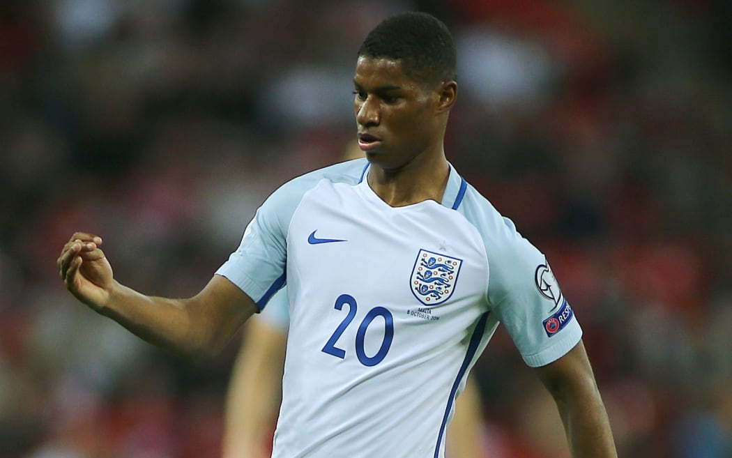 Marcus Rashford playing for England.
