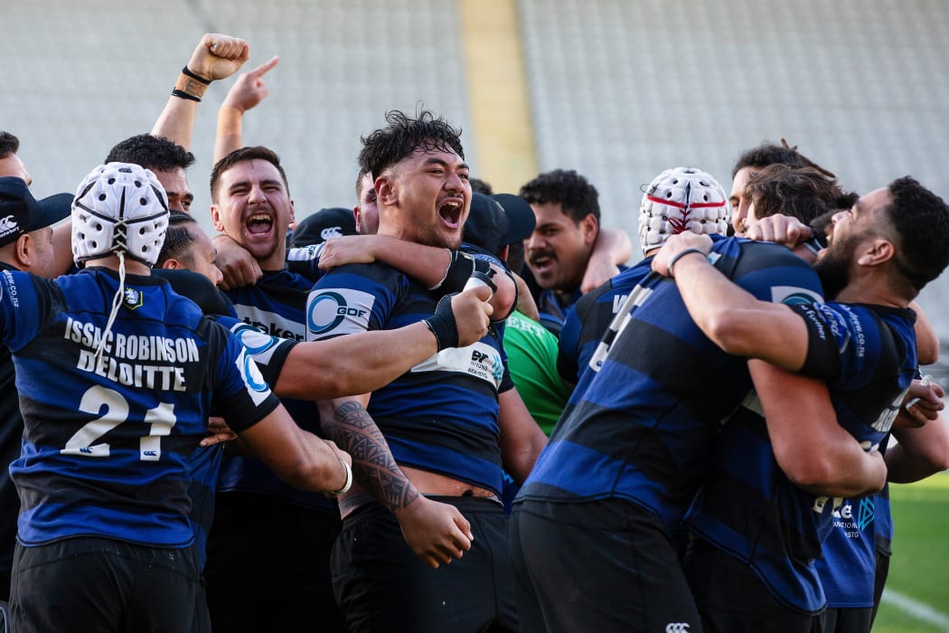 Ponsonby celebrate beating Marist in Auckland club rugby's 2019 Gallaher Shield final.