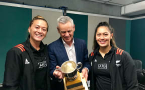 Niall Williams and Tenika Willison join Guyon Espiner in the RNZ Auckland studio with the Lonsdale Cup.