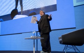 Co-Founder of Apple Steve Wozniak  is pictured during the Cube Challenge at the CUBE Tech Fair for startups in Berlin.