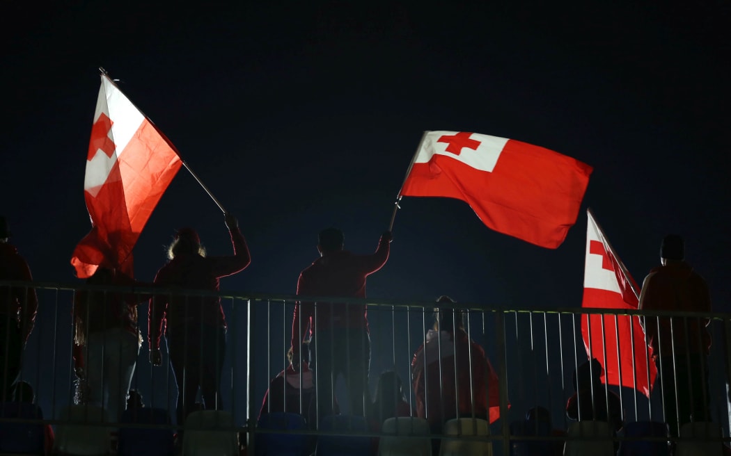 Tongan fans celebrate a try, Tonga v Australia. International Rugby League test match.