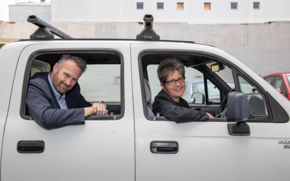 Bernard Hickey and Nikki Mandow in her ute