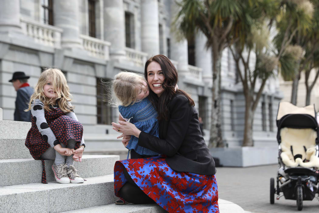 Jacinda Ardern sworn in as the 40th Prime Minister of New Zealand. Jacinda Ardern with nieces outside Parliament.