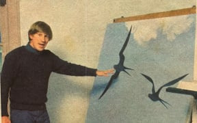 Don Binney with FRIGATE BIRD II.