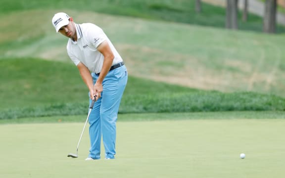 Patrick Cantlay of the United States putts on the seventh green during the final round of the BMW Championship at Caves Valley Golf Club on August 29, 2021 in Owings Mills, Maryland.