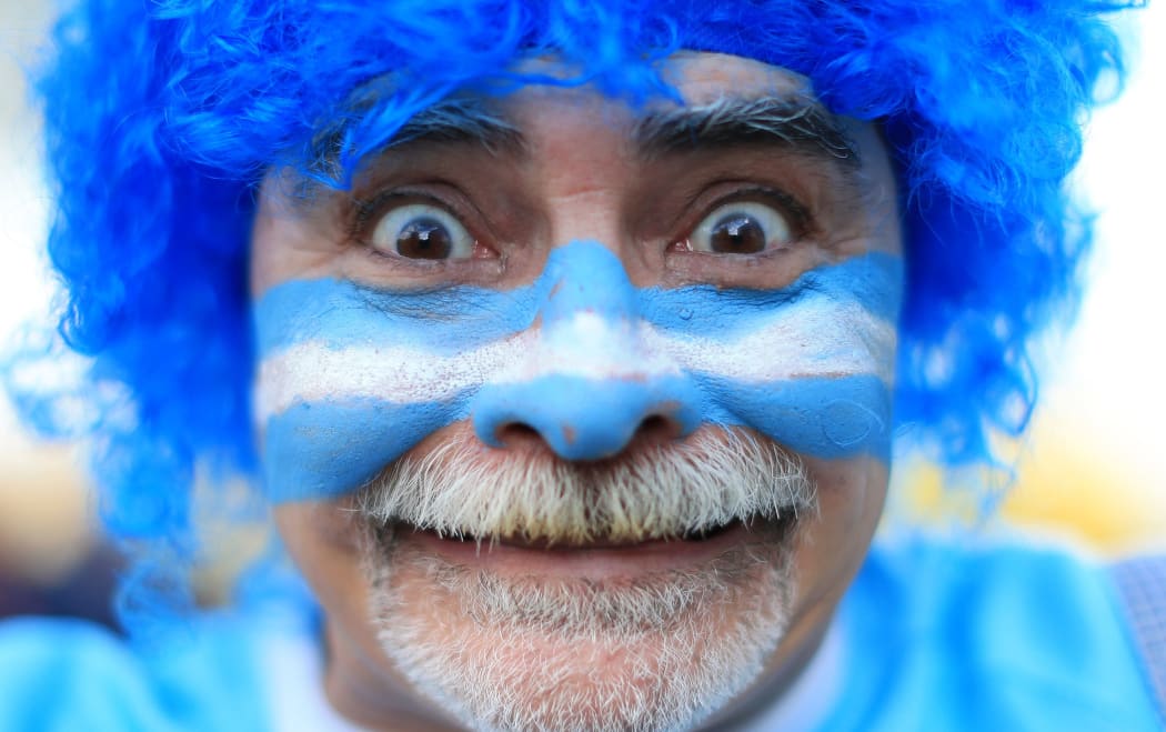 An Argentina fan watches his team's win over Namibia at the 2015 Rugby World Cup.