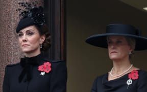 Catherine, Princess of Wales and Sophie, Duchess of Edinburgh view the National Service of Remembrance at the Cenotaph on Sunday in London.