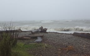 Rising tide and swell at Ruby Bay in the Tasman District.