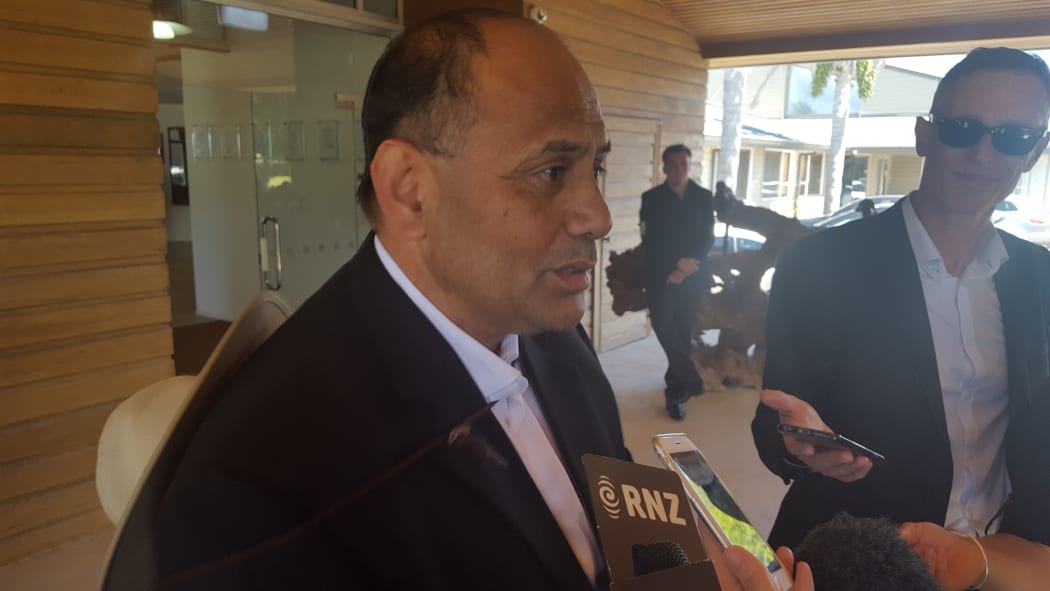 Willie Jackson talking to the media at Waitangi.