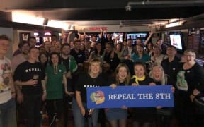 Together for Yes gathering in Wellington to watch the results of the Irish Abortion Referendum