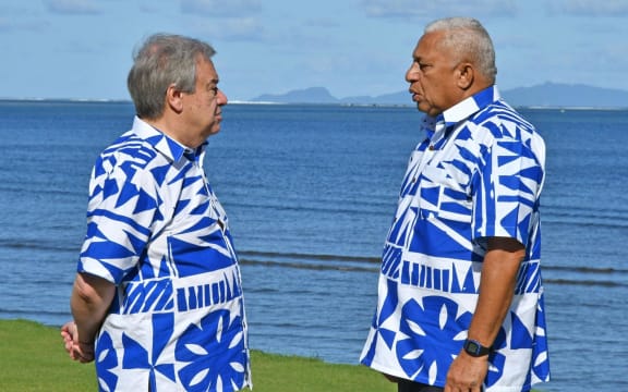 UN Secretary General Antonio Guterres with Fijian Prime Minister Frank Bainimarama in Fiji May 2019