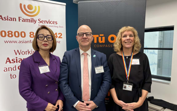 AFS chief executive Kelly Feng, Mental Health Minister Matt Doocey and Tū Ora Deputy chief executive Mabel Jones.