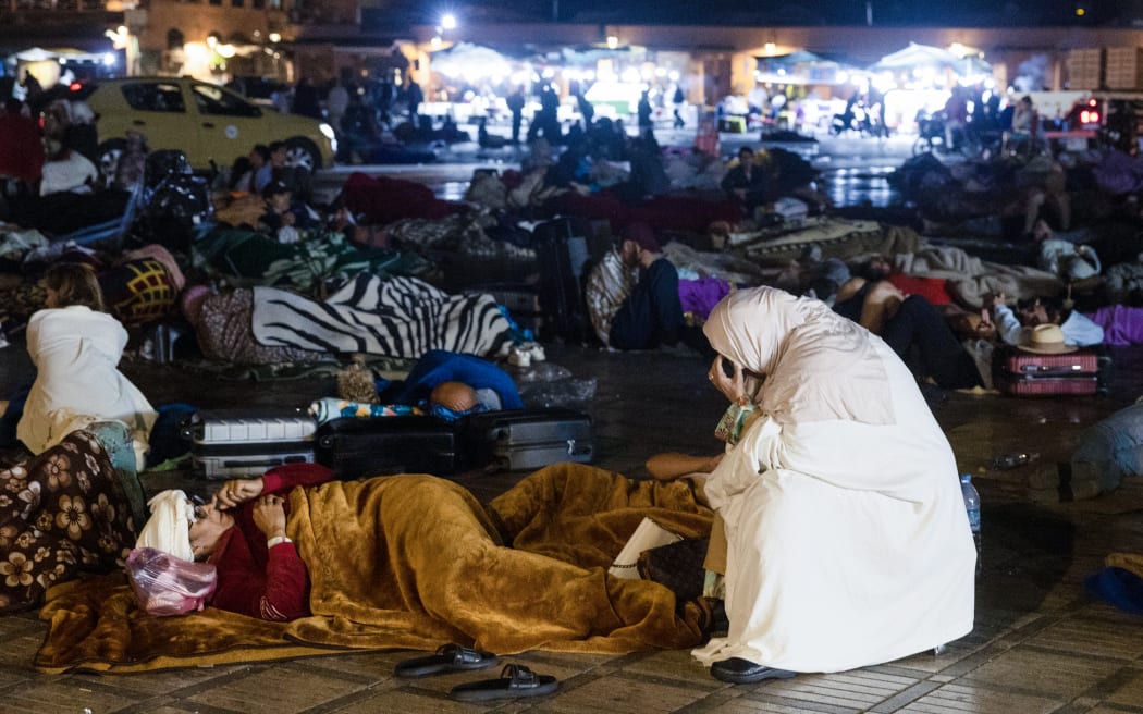 Residents sought safety in a square in Marrakesh after the powerful earthquake that struck Morocco on Friday night, 8 September.