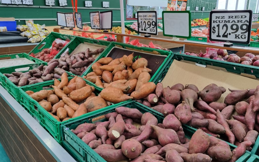 Kūmara was being sold at $12.99 per kg in Fruit World Grey Lynn on 28 February, 2023.