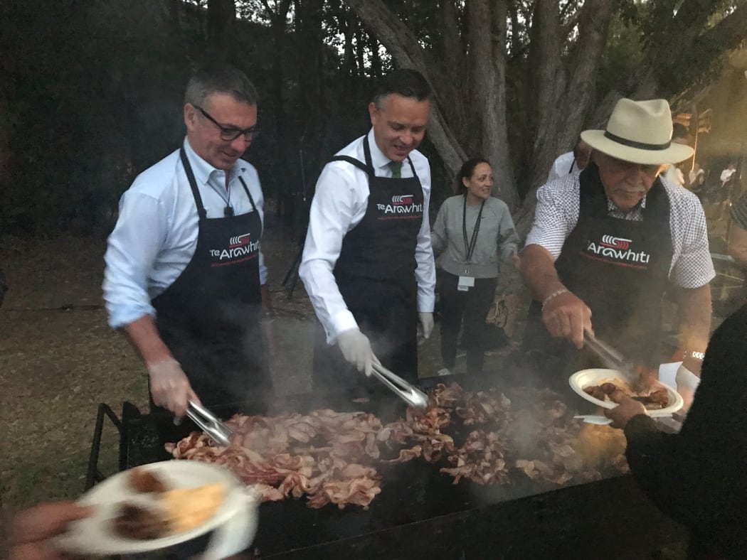 Green Party co-leader James Shaw cooking breakfast at Waitangi.