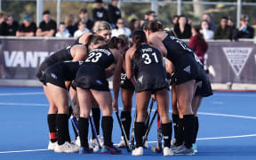 Black Sticks during the international hockey match between New Zealand and Japan at the National Hockey Centre in Auckland