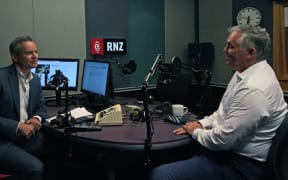 National MP Mark Mitchell in the studio with Guyon Espiner.