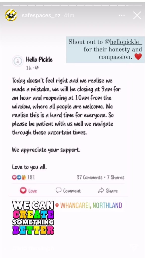 Whangārei business Hello Pickle decides to allow takeaway orders without vaccine passes.