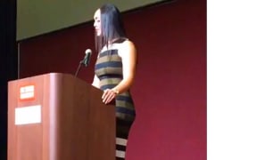 Jaiyah Saelua speaking at the  East Coast Asian American Student Union conference.