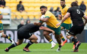 Wallabies prop Taniela Tupou  during the 1st Bledisloe Cup test match between the New Zealand All Blacks and Australia - SkySport Stadium, Wellington, New Zealand.