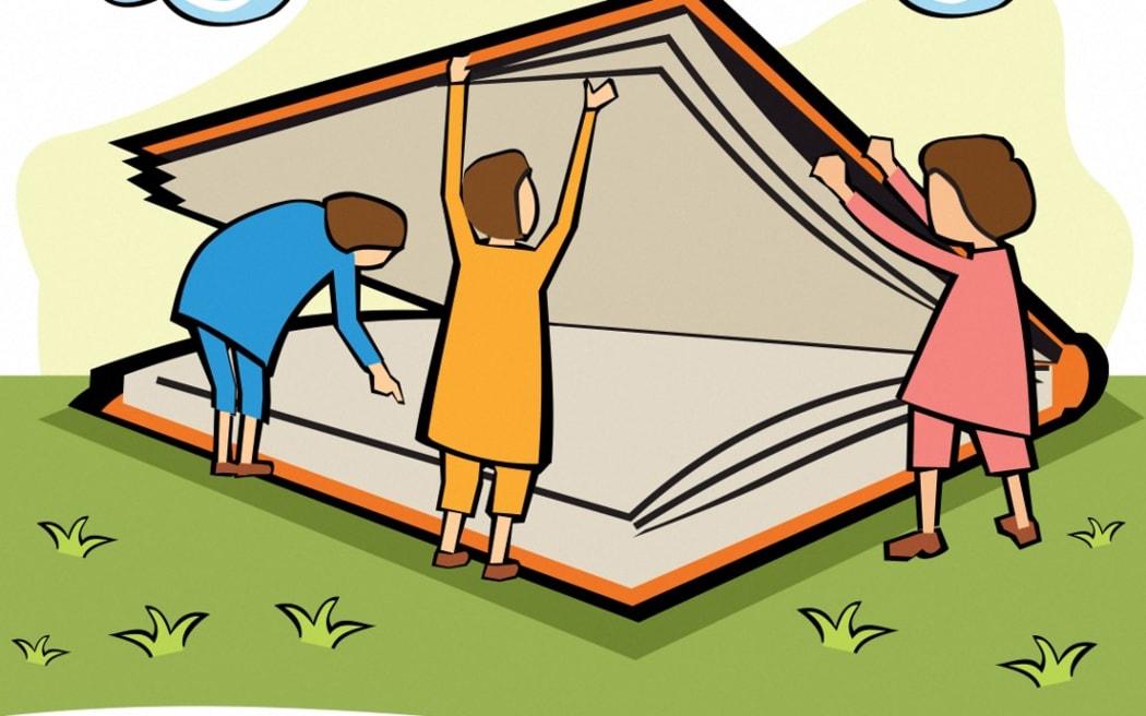 Children opening a large book, illustration. (Photo by FANATIC STUDIO / SCIENCE PHOTO L / FST / Science Photo Library via AFP)