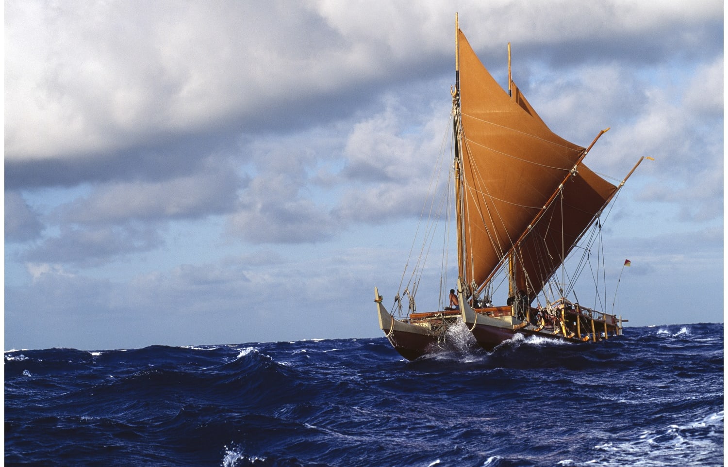 Hōkūle`a in the Ka'iwi Channel off the Coast of O'ahu.