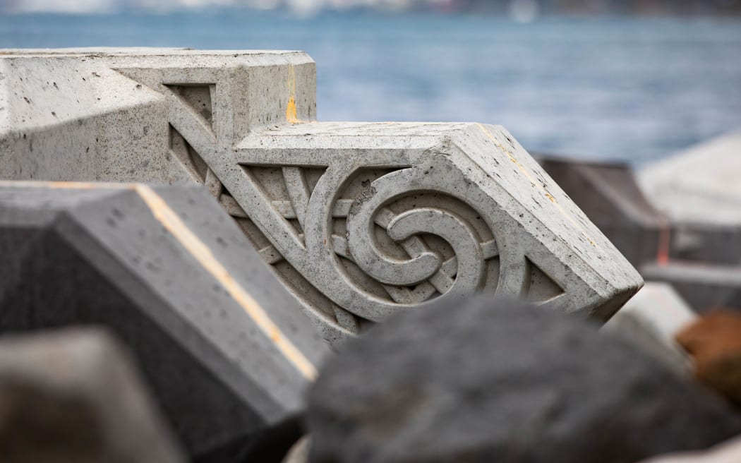One of the 6000 xblocs that form part of the seawall at the site of Te Ara Tupua