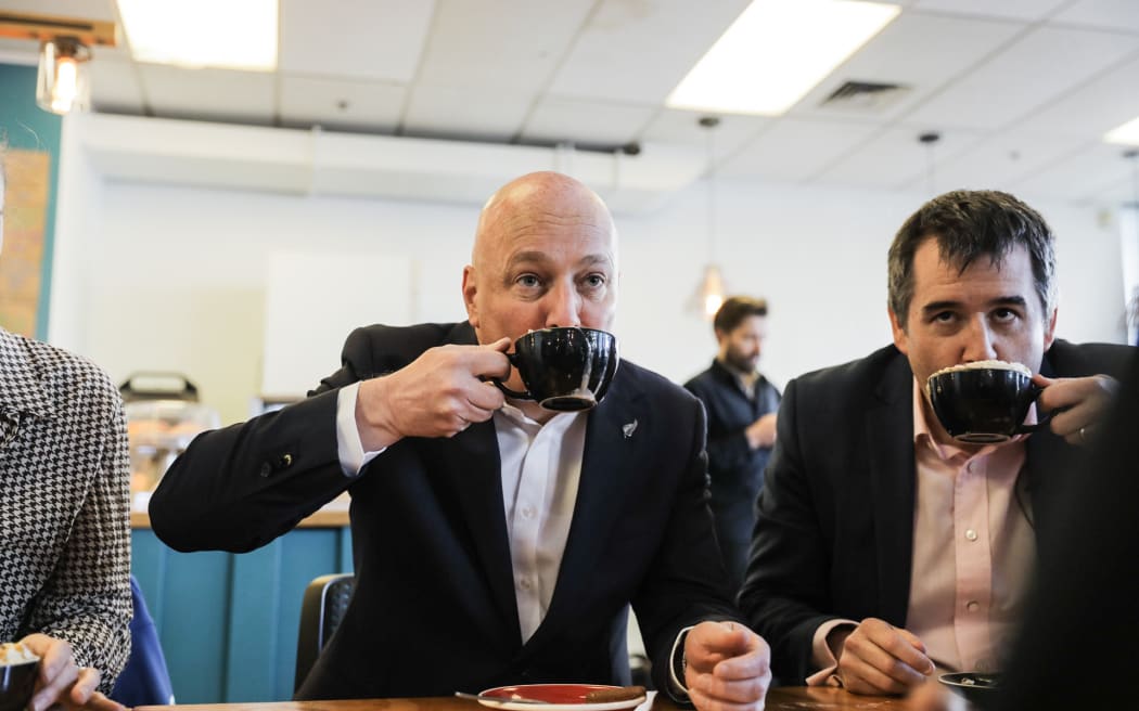 National Party election campaign trail. At The Neighbourhood cafe in Lower Hutt on 12 September 2023.