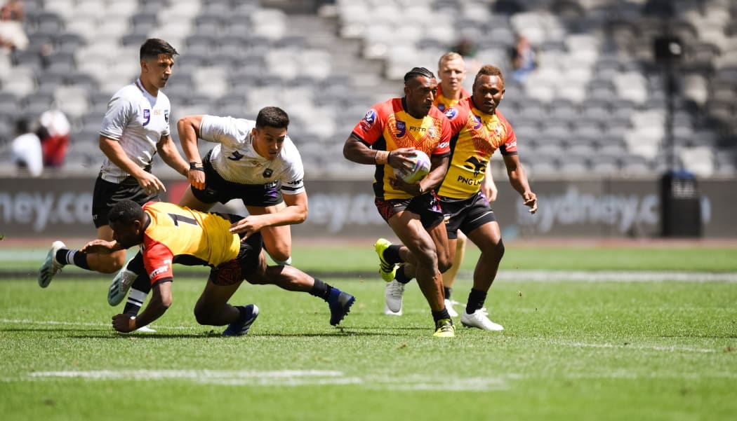PNG Kumuls in action against New Zealand during the World Cup 9s at Sydney's Bank West Stadium. 19 October 2019.