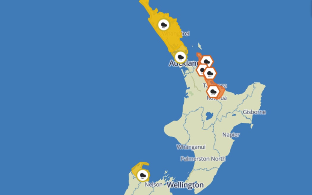 MetService issued warnings and watches for several regions, as a front advances from the Tasman sea.