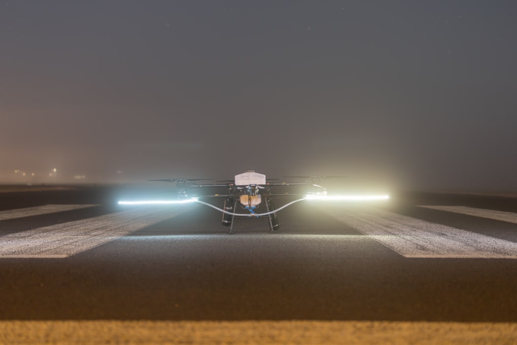 A Pyper Vision drone set up to release a spray that can help clear fog.