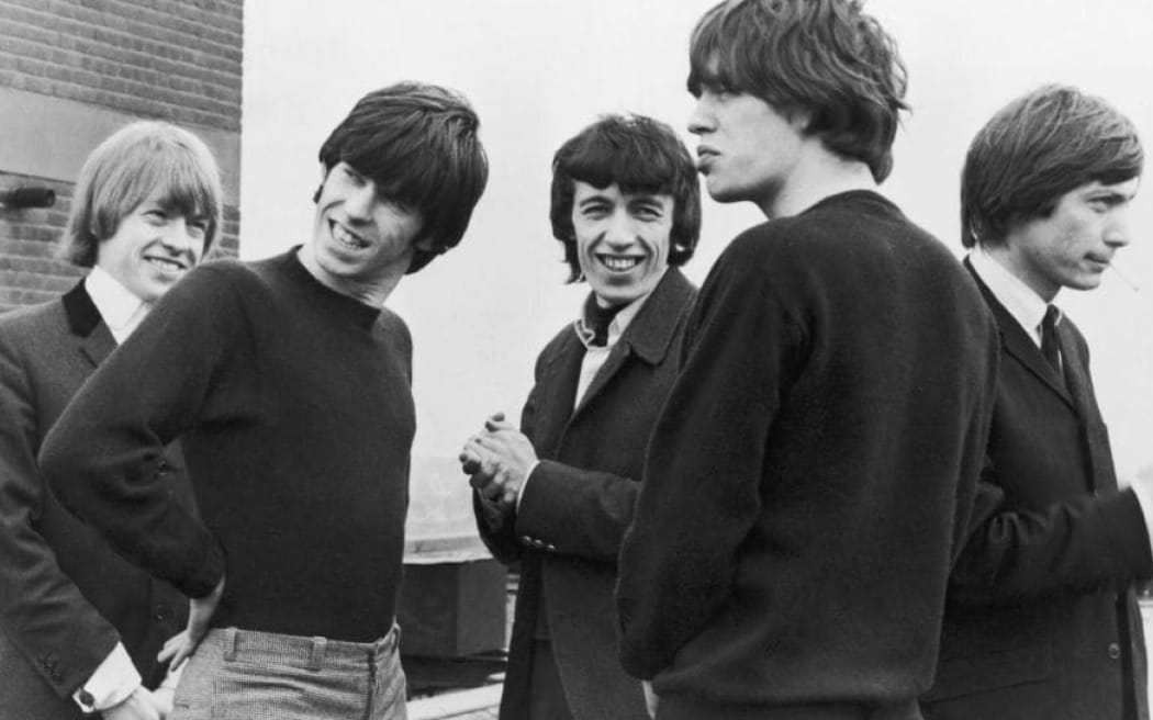 A black and white picture of The Rolling Stones