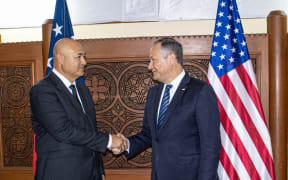 Samoa deputy prime minister Tuala Iosefo Ponifaso meets with US second gentleman, the husband of US vice president Kamala Harris, Doug Emhoff.