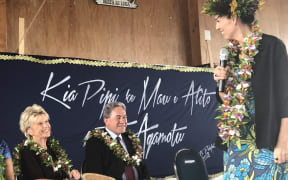 Winston Peters (centre) and Jacinda Ardern (right) in Niue.