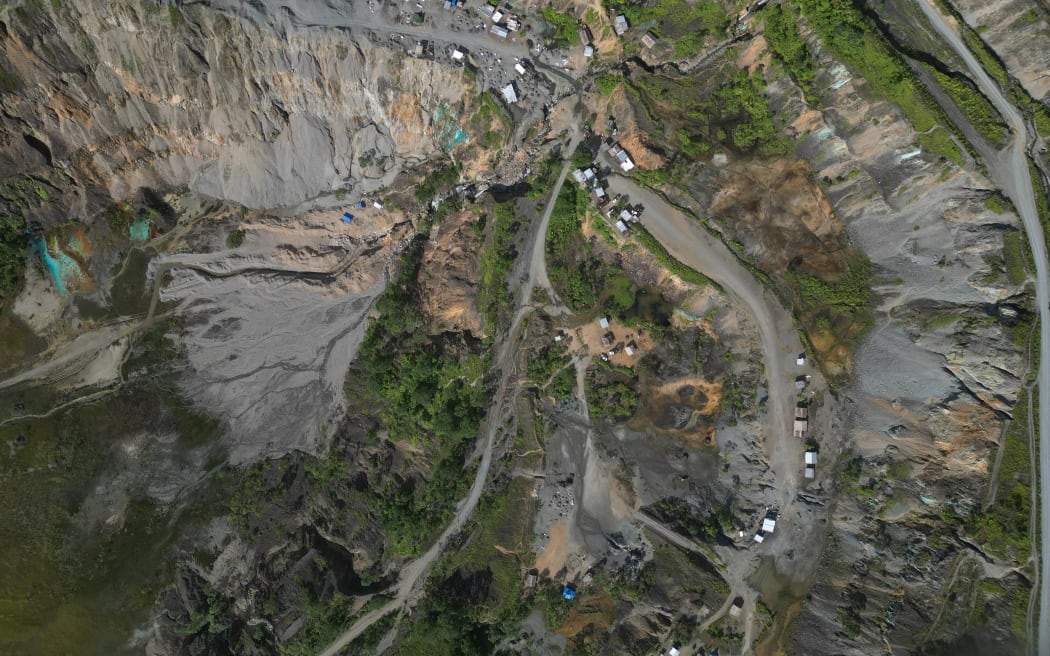 An aerial view of the abandoned Panguna mine pit.