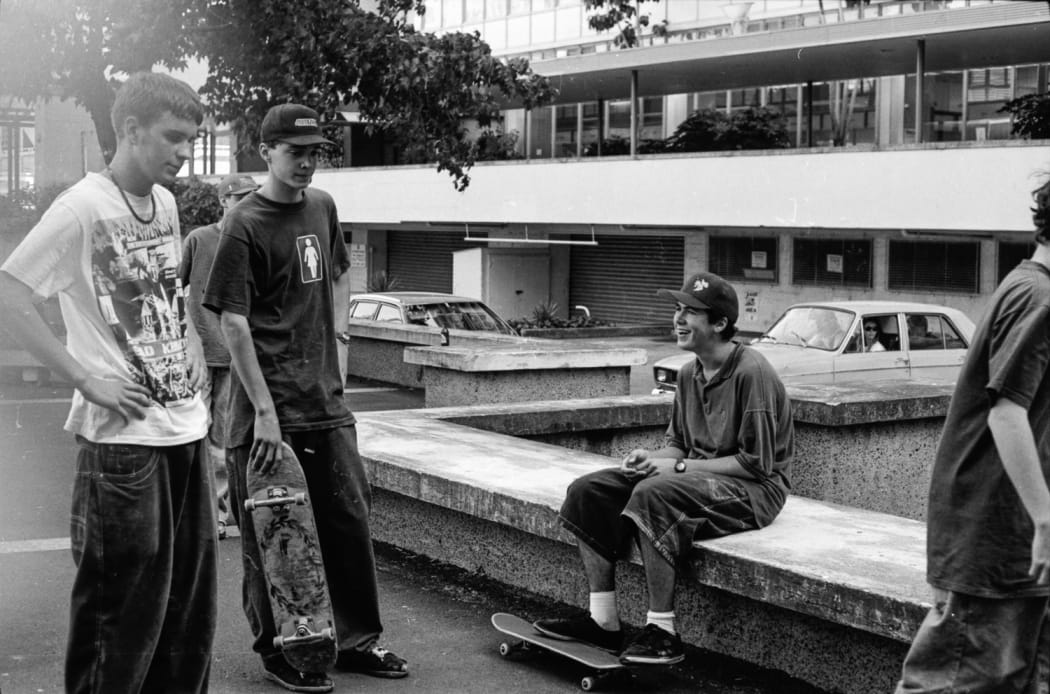 Skaters hanging out in Aotea Square.