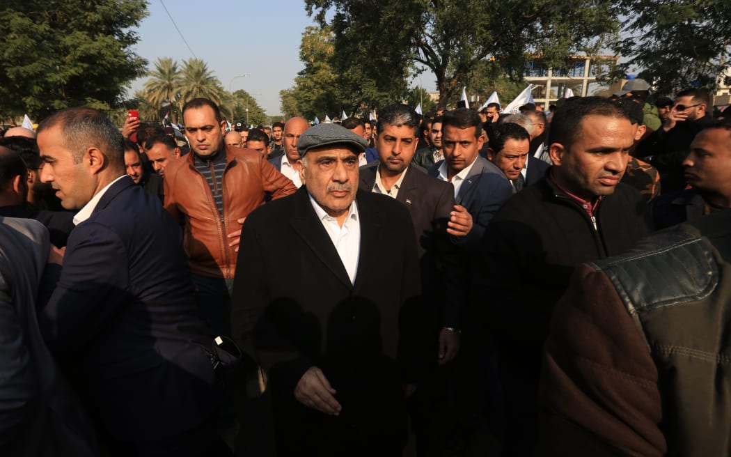 Prime Minister of Iraq Adil Abdul-Mahdi attends the funeral ceremony of Qasem Soleimani, commander of the Iranian Revolutionary Guards' Quds Forces, and Abu Mahdi al-Muhandis, vice president of the Hashd al-Shaabi group, who were killed by US strike near Baghdad International Airport in Baghdad.