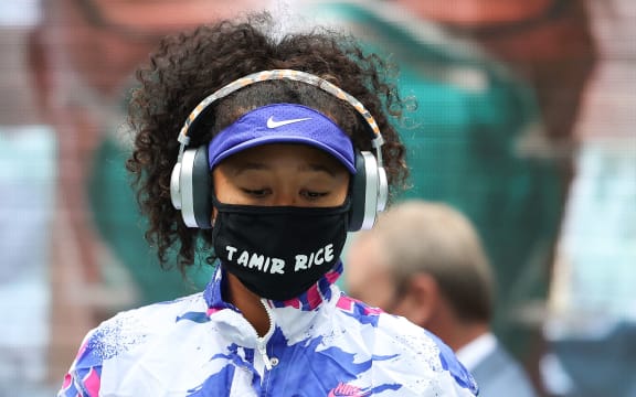 NEW YORK, NEW YORK - SEPTEMBER 12: Naomi Osaka of Japan walks on court  before her Women's Singles final match against Victoria Azarenka of Belarus on Day Thirteen of the 2020 US Open in New York