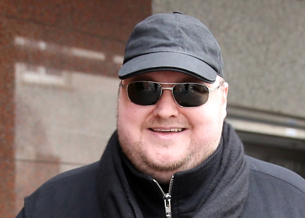 Kim Dotcom leaving court in 2015.