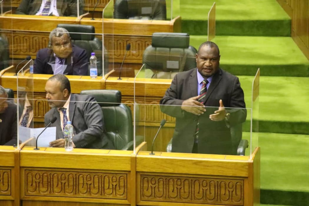 PNG's Prime Minister James Marape in parliament, September 2021.