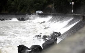 Tamaki Drive in Auckland during Cyclone Tam