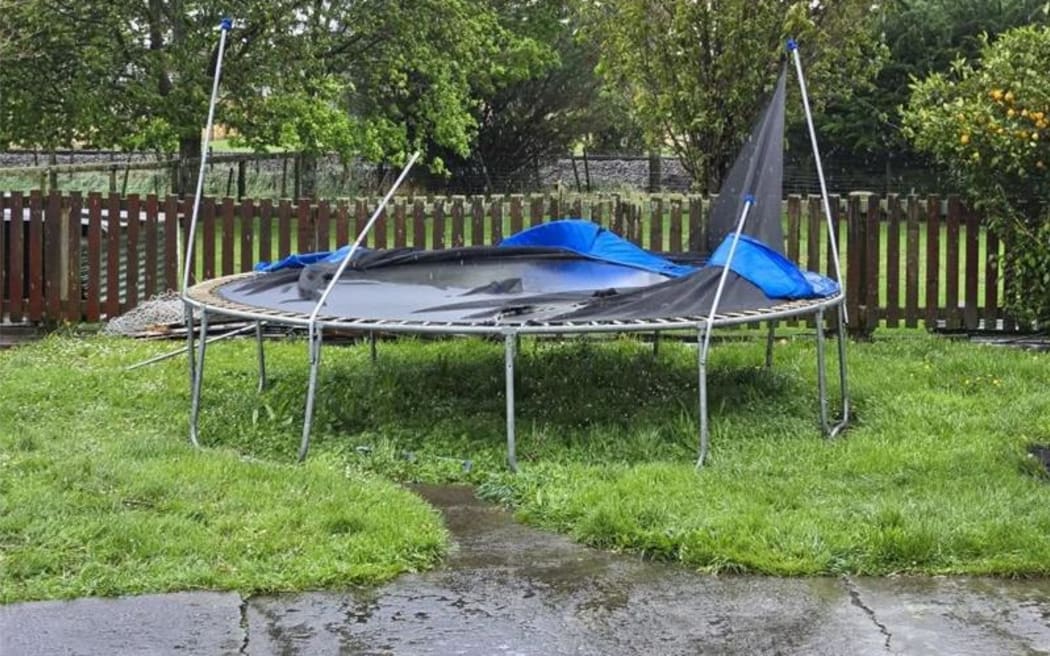 Carterton resident Nick Greeks' trampoline is "stuffed" and free to a good home. He told RNZ he'd been without power since about 6.30am.