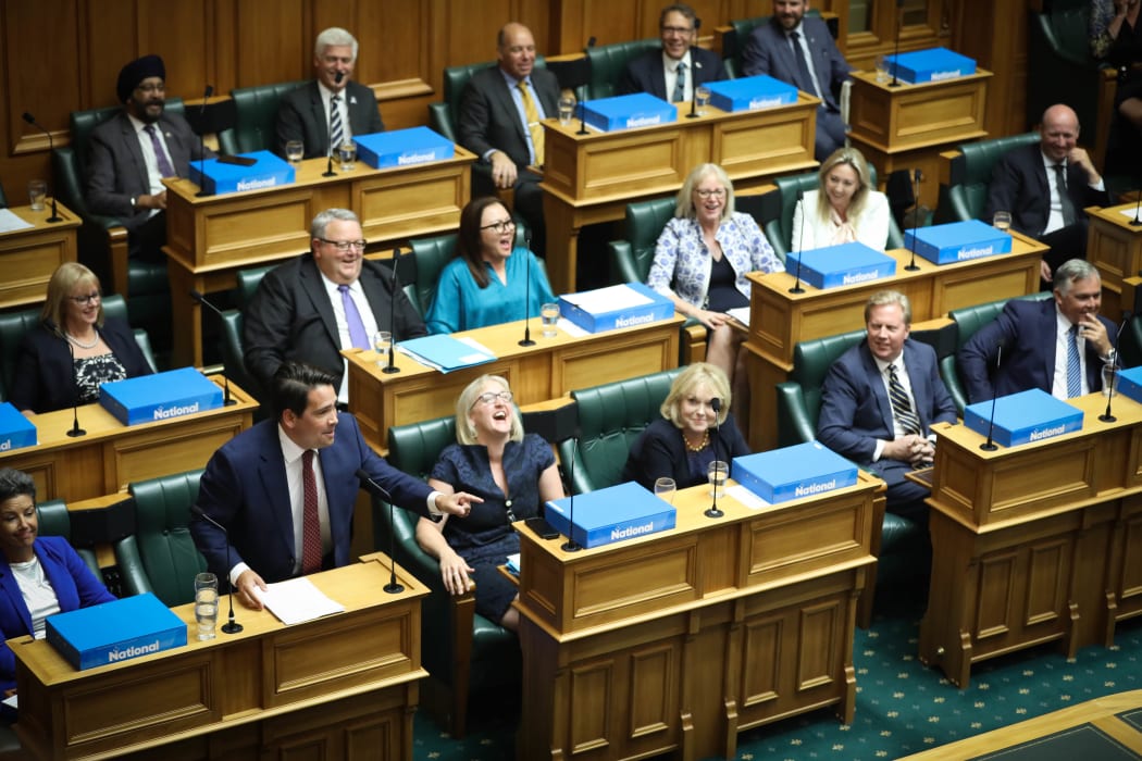 Leader of the Opposition Simon Bridges points the finger at the Government during the debate on the Prime Minister's Statement.