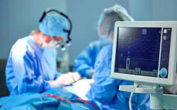 An ECG (electrocardiogram) in a hospital surgery operating room.