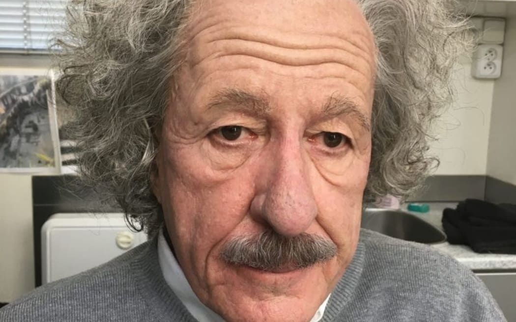 The actor Geoffrey Rush transformed into Albert Einstein by Davina Lamont.
