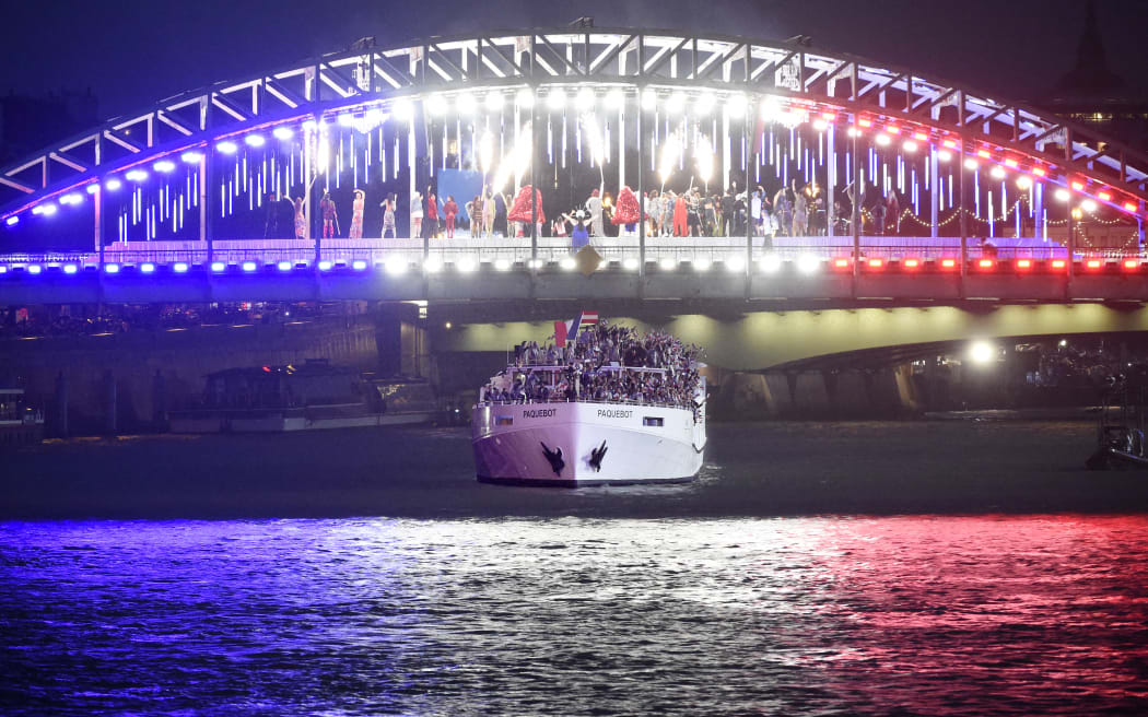 Opening Ceremony of the Olympic Games Paris 2024, at the Passerelle Debilly, in Paris, France, on July 26, 2024, Photo Jean-Marie Hervio / KMSP (Photo by HERVIO Jean-Marie / KMSP / KMSP via AFP)