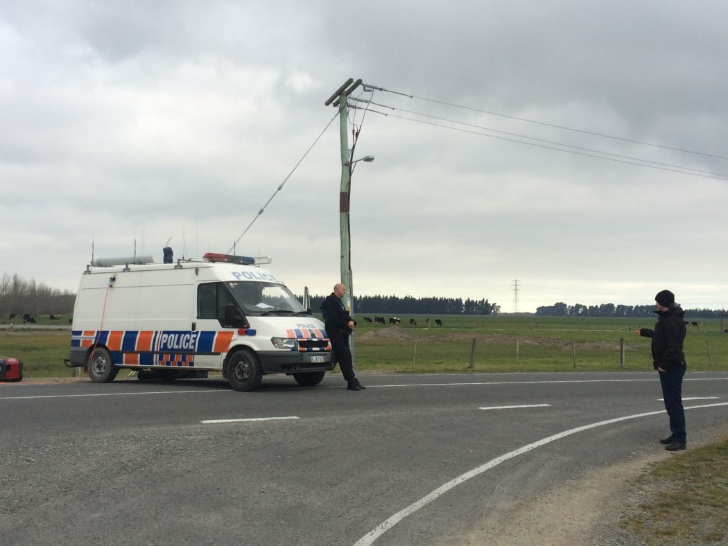 Police roadblock on the outskirts of Ashburton.