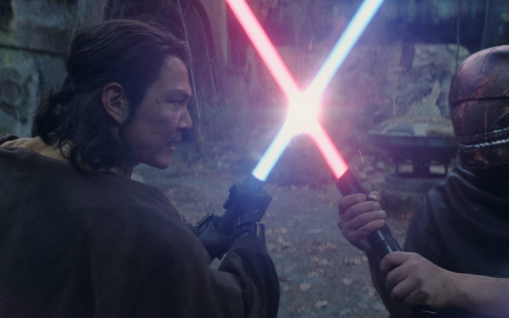 (L-R): Osha Aniseya (Amandla Stenberg) and the Stranger in Lucasfilm's THE ACOLYTE, season one, exclusively on Disney+. ©2024 Lucasfilm Ltd. & TM. All Rights Reserved.