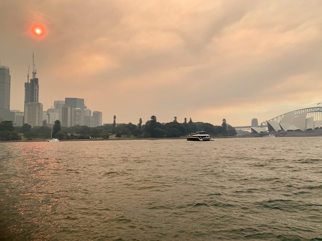 The view from Fleet Steps in Sydney last Thursday at the Amazon Prime end of year party – haze from the bushfires giving everything a sepia tint.