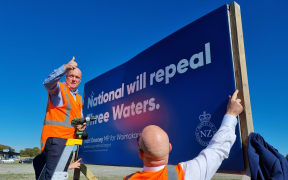 National leader Christopher Luxon - three waters hoarding in Waimakariri District.